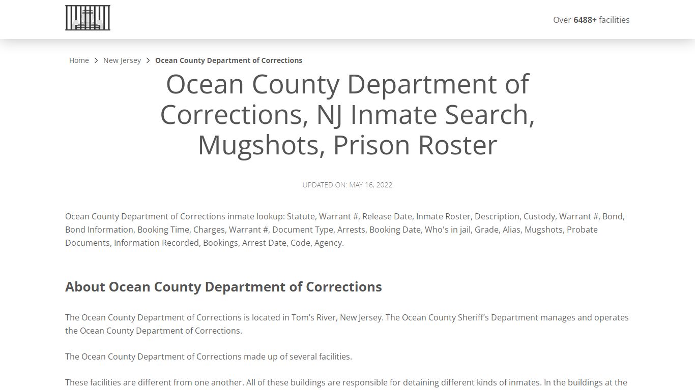 Ocean County Department of Corrections, NJ Inmate Search ...